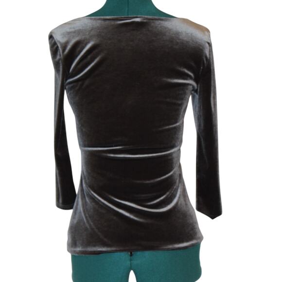 Boston Proper Gray Velvet Ruched Long Sleeve Top Square Neck Fitted XS - Picture 2 of 5